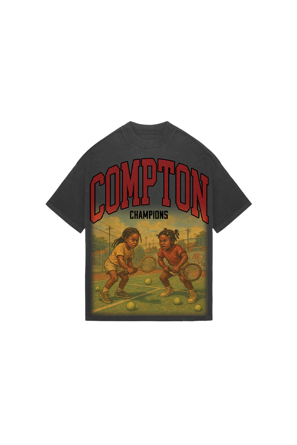 Compton Red T-Shirt Vintage Gray